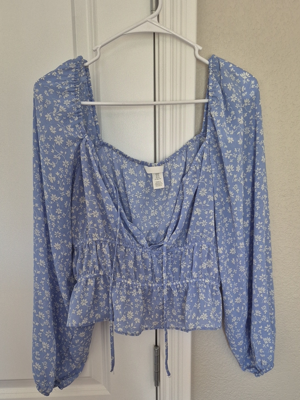 Blue Floral Peasant Blouse - Women's Long Sleeve Top
